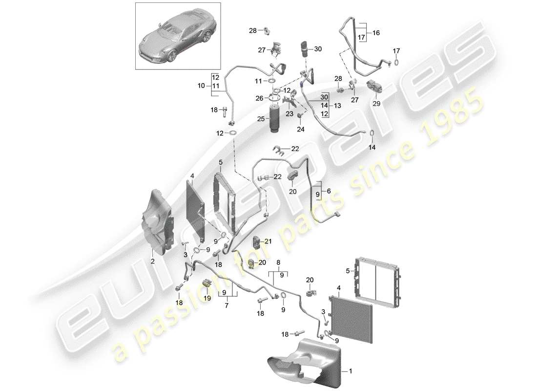 porsche 991 turbo (2016) refrigerant circuit part diagram