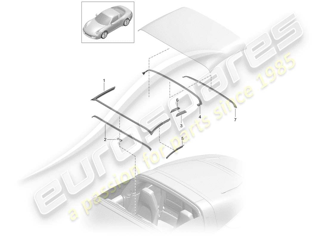 porsche 991 (2013) convertible top part diagram