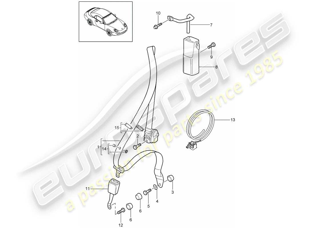 porsche 997 gen. 2 (2011) seat belt part diagram