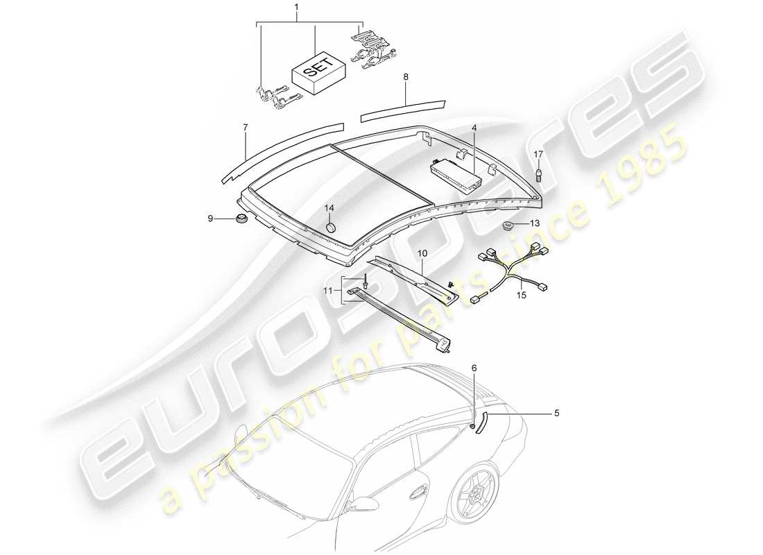 porsche 997 gen. 2 (2011) glass roof part diagram