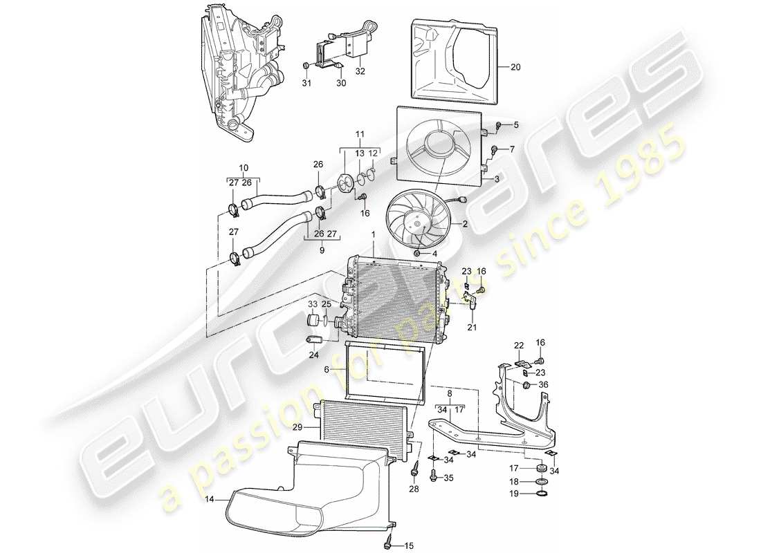 porsche 997 (2007) water cooling 3 part diagram