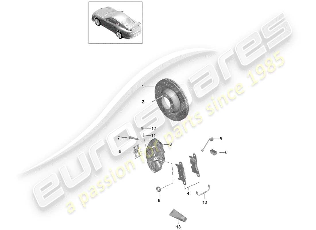 porsche 991r/gt3/rs (2014) disc brakes part diagram