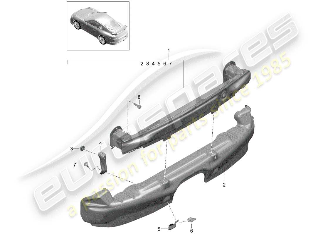 porsche 991r/gt3/rs (2019) bumper bracket part diagram