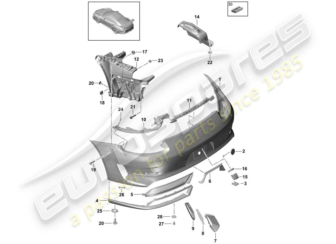 porsche 991r/gt3/rs (2019) bumper part diagram