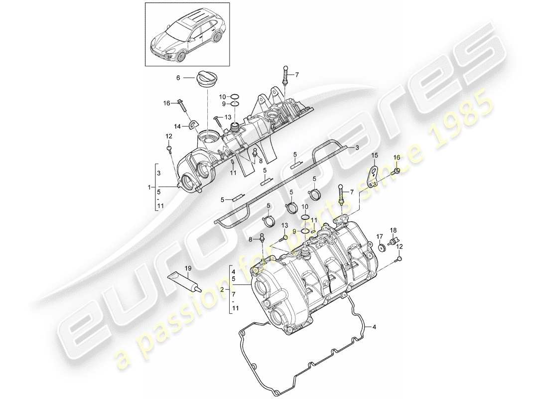 porsche cayenne e2 (2017) valve cover part diagram