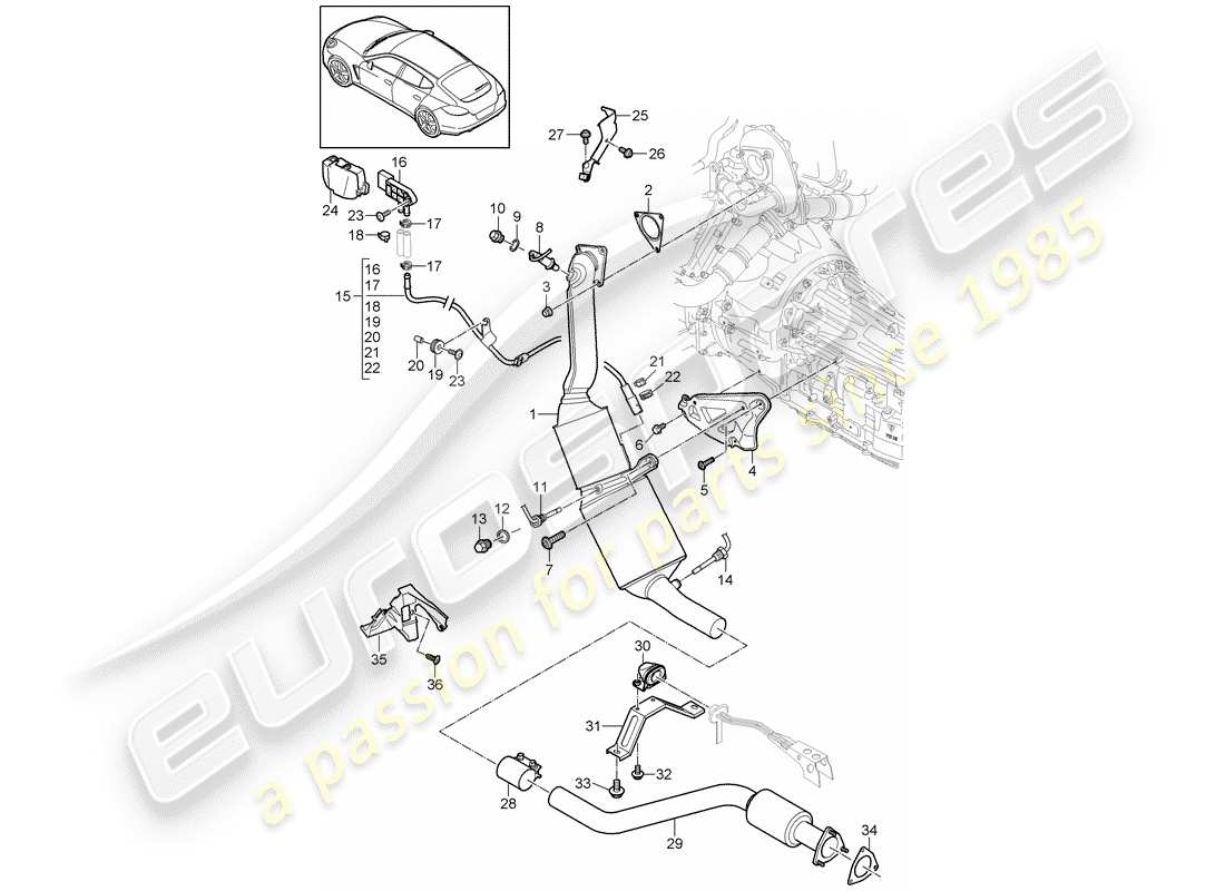 porsche panamera 970 (2010) exhaust system part diagram