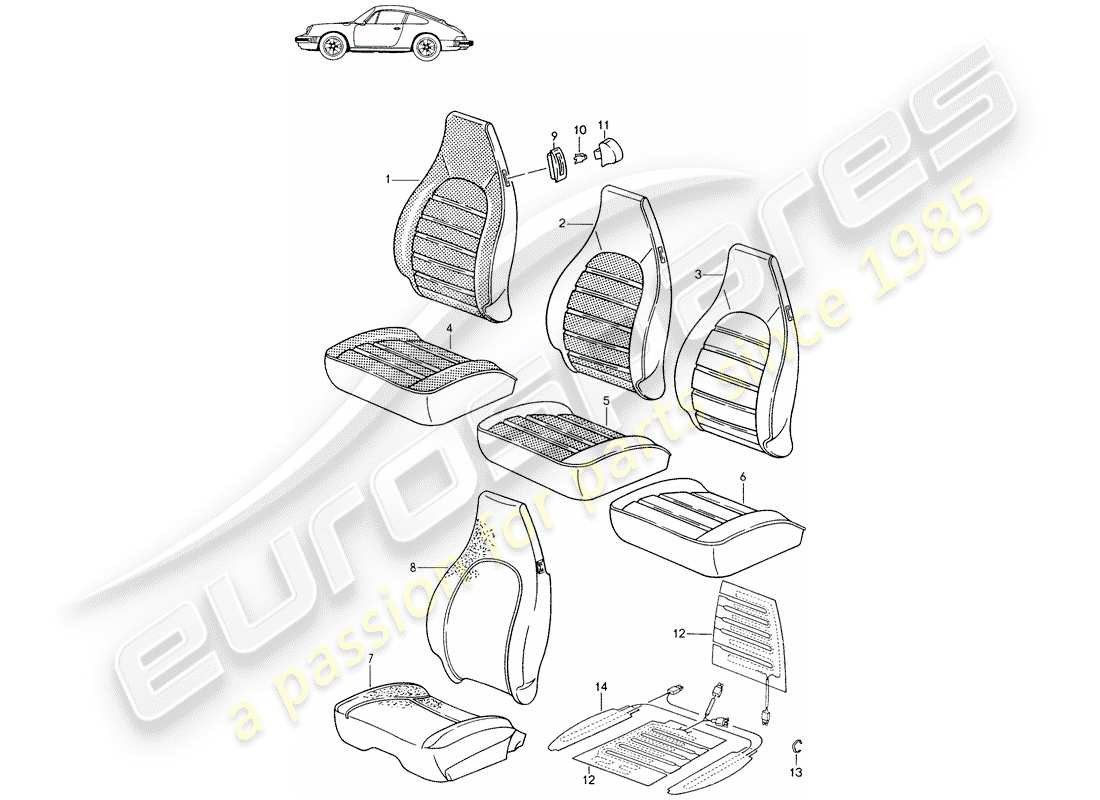 porsche seat 944/968/911/928 (1997) cover - heater element - front seat - d - mj 1987>> - mj 1989 part diagram