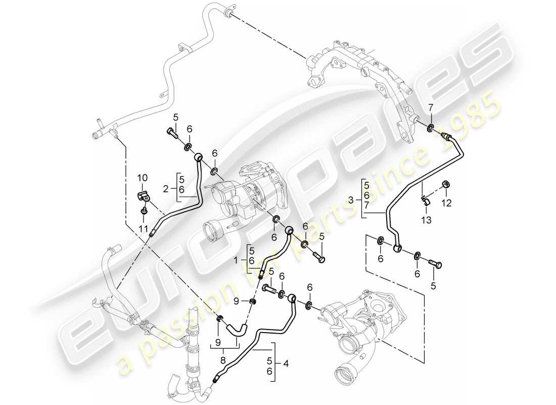 porsche cayenne (2010) exhaust gas turbocharger part diagram