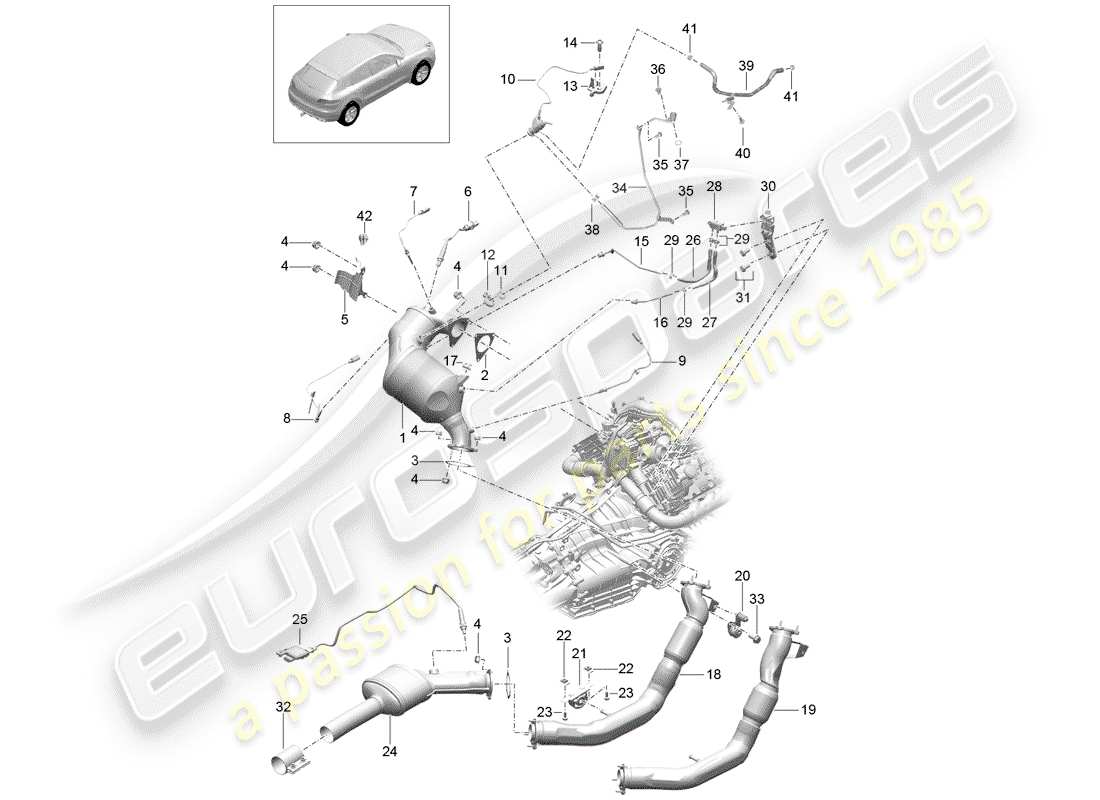 porsche macan (2018) exhaust system part diagram