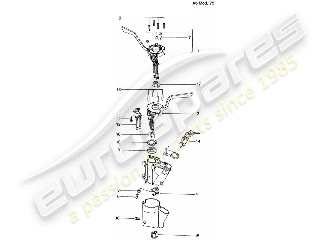 porsche 914 (1974) steering column switch - d - mj 1975>> part diagram