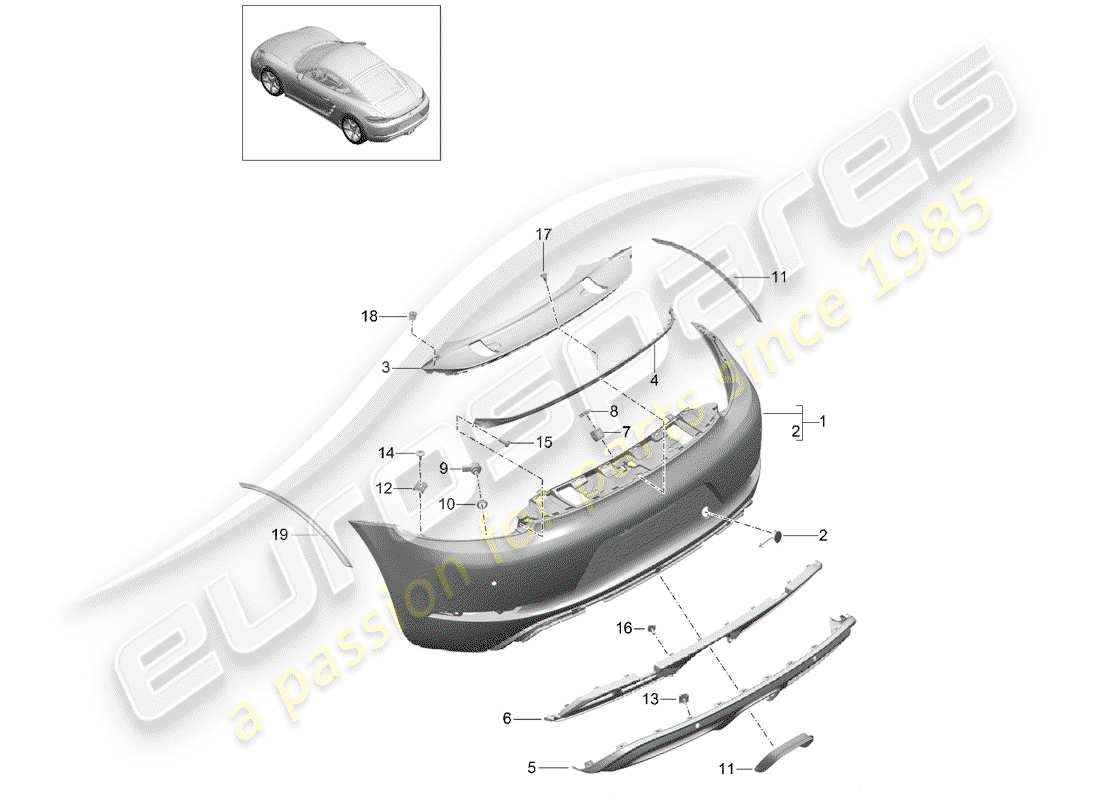 porsche 718 cayman (2020) bumper part diagram