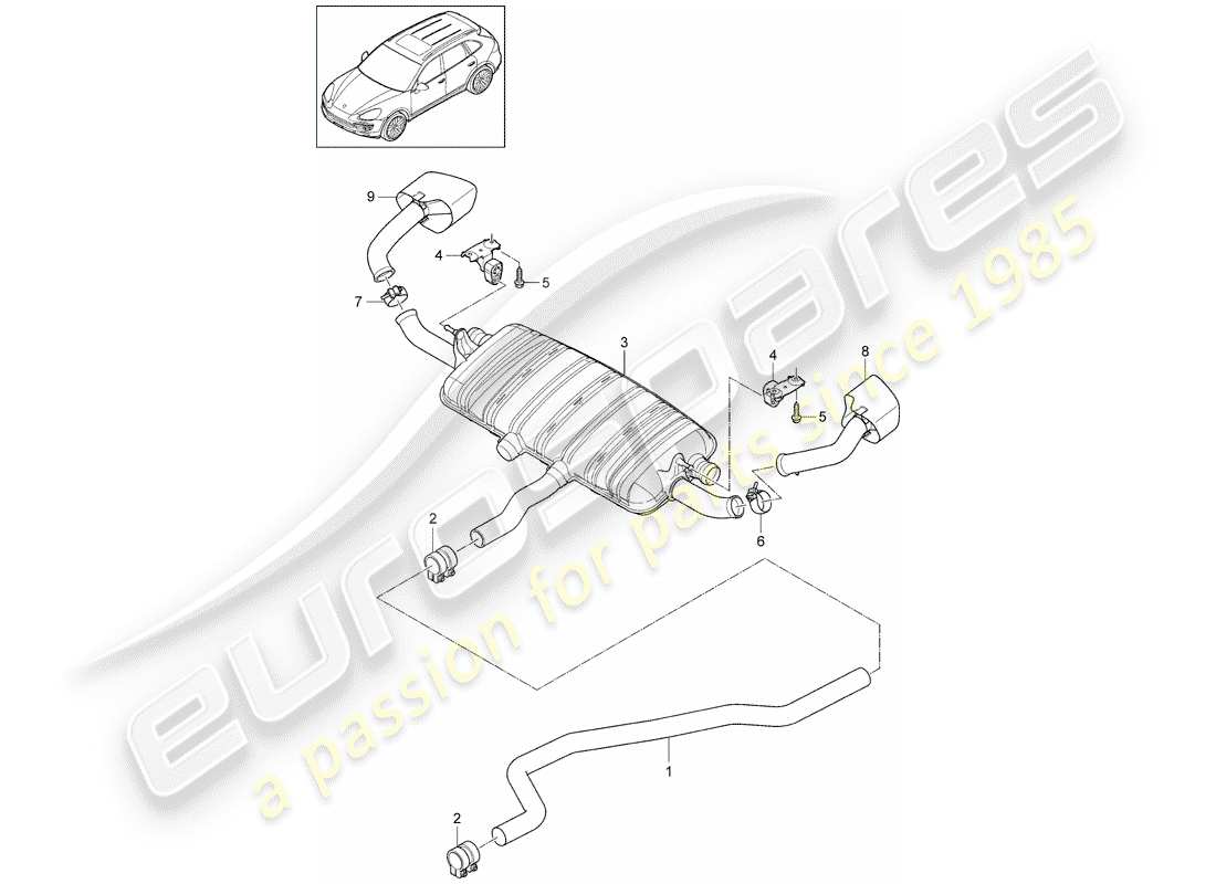 porsche cayenne e2 (2016) exhaust system part diagram