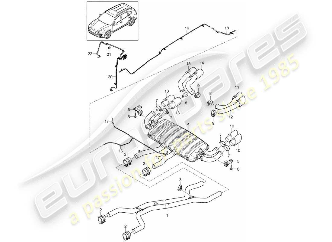 porsche cayenne e2 (2016) exhaust system part diagram