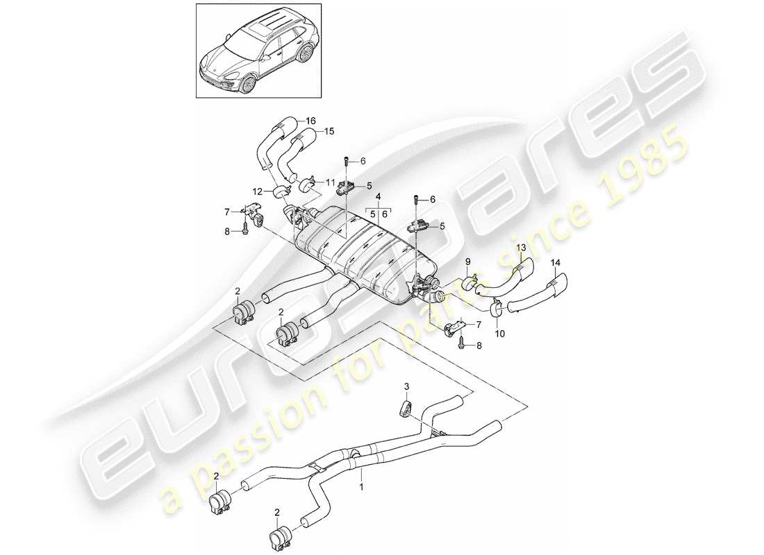 porsche cayenne e2 (2016) exhaust system part diagram