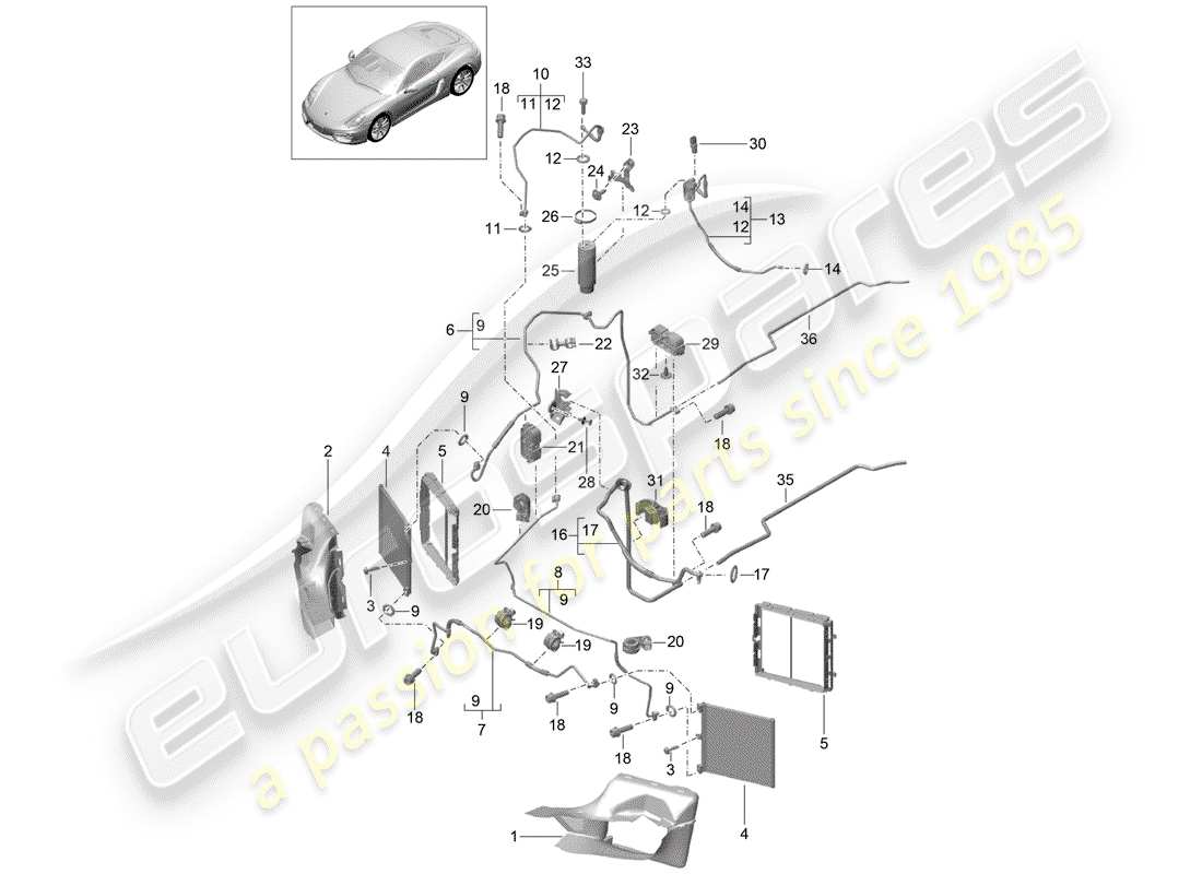 porsche cayman 981 (2015) refrigerant circuit part diagram