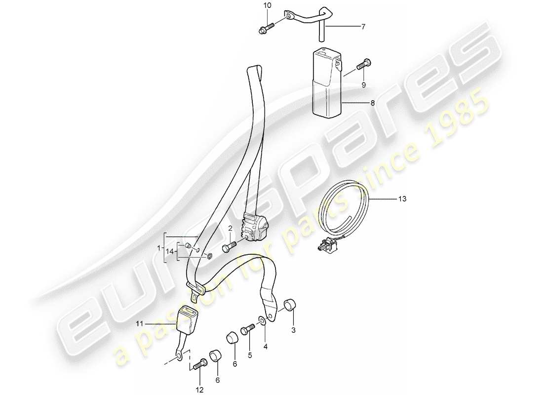 porsche 997 (2007) seat belt part diagram