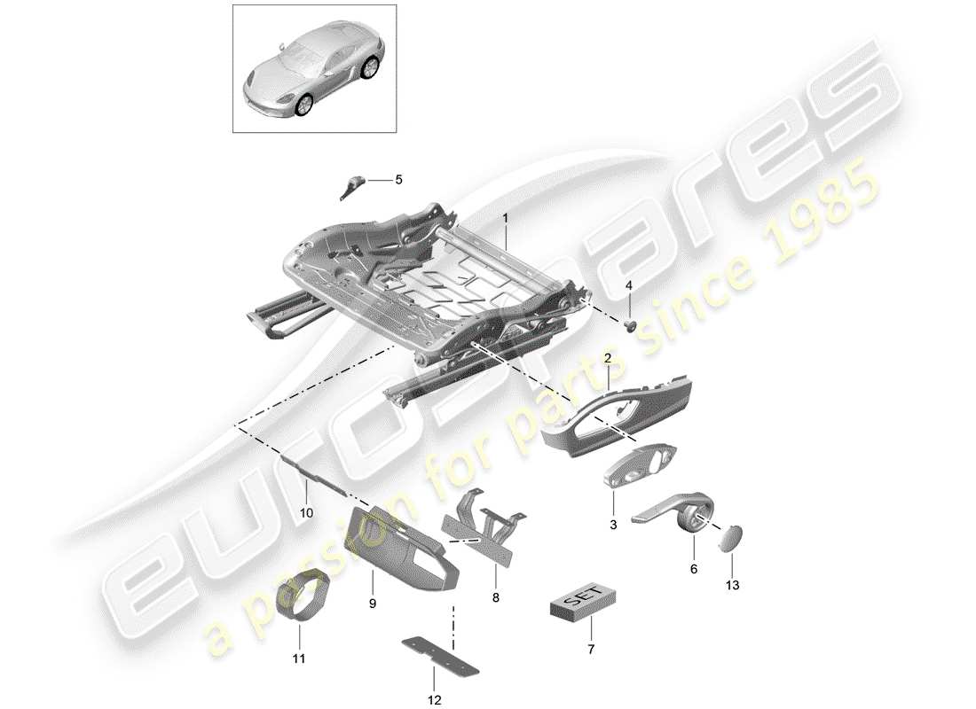 porsche 718 cayman (2018) seat frame part diagram