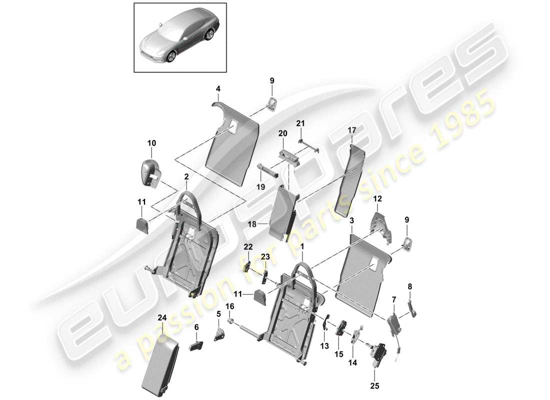 porsche panamera 971 (2018) back seat backrest part diagram