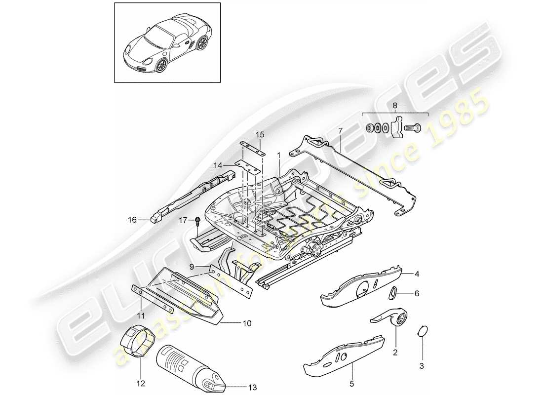 porsche boxster 987 (2011) seat frame part diagram