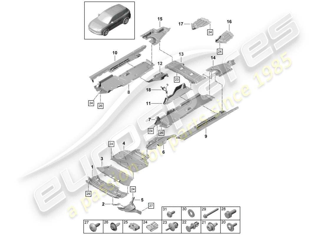 porsche cayenne e3 (2018) lining part diagram