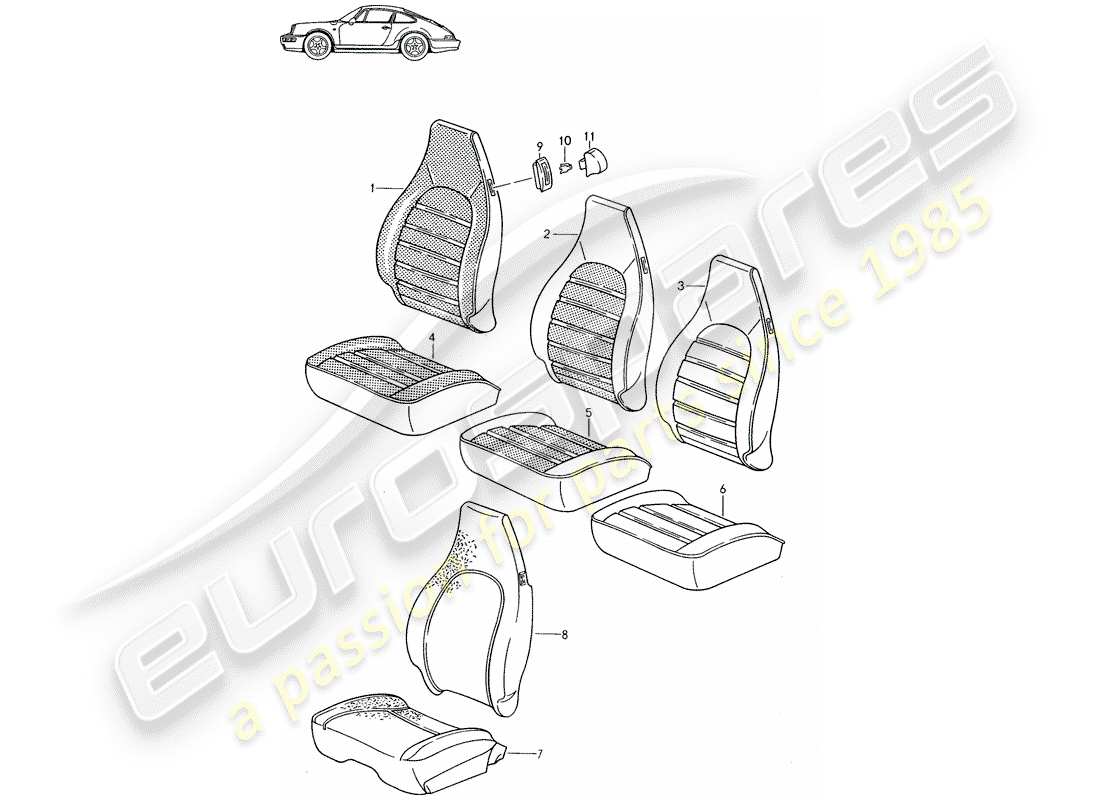 porsche seat 944/968/911/928 (1986) cover - front seat - d - mj 1989>> - mj 1994 part diagram