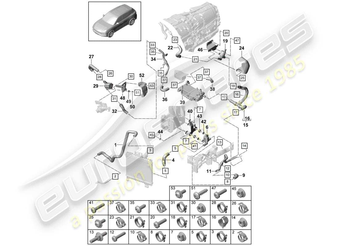 porsche cayenne e3 (2019) water cooling part diagram