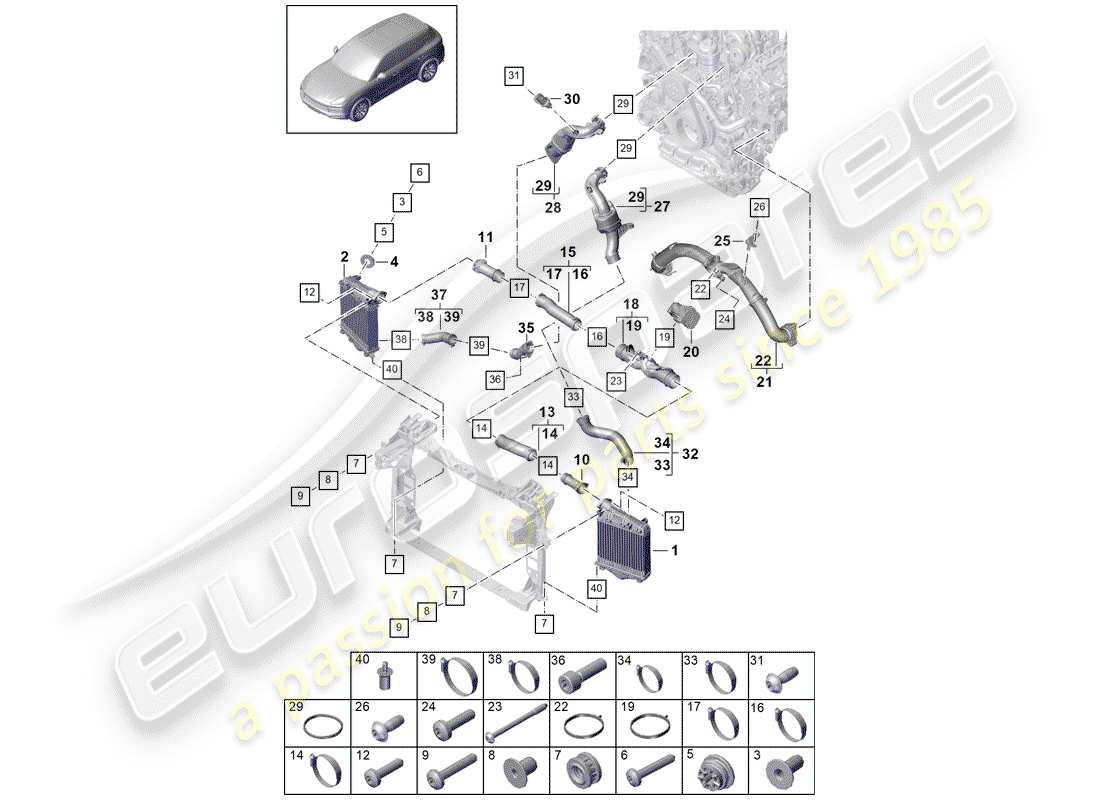 porsche cayenne e3 (2019) charge air cooler part diagram