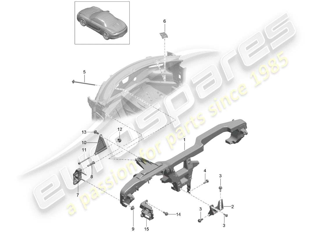 porsche boxster spyder (2016) retaining frame part diagram