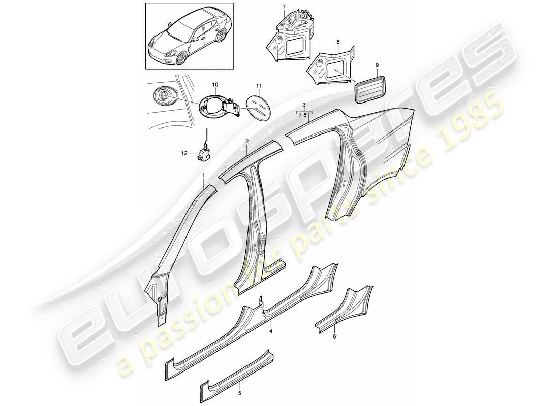 porsche panamera 970 (2010) side panel part diagram