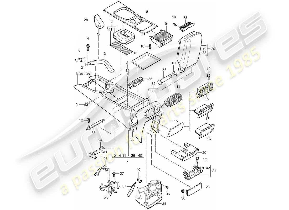 porsche cayenne (2010) center console part diagram