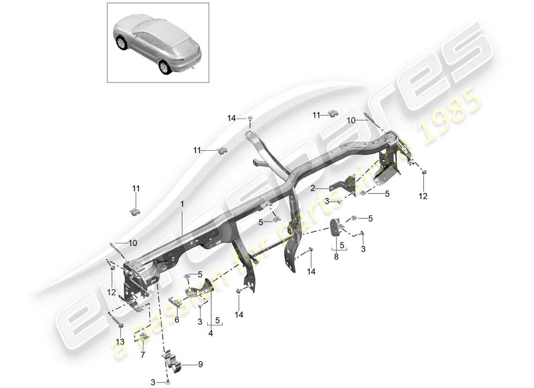 porsche macan (2018) retaining frame part diagram