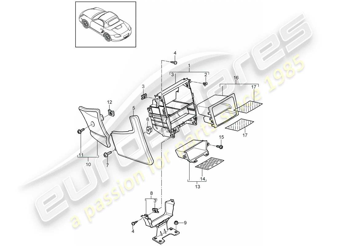 porsche boxster 987 (2010) center console part diagram