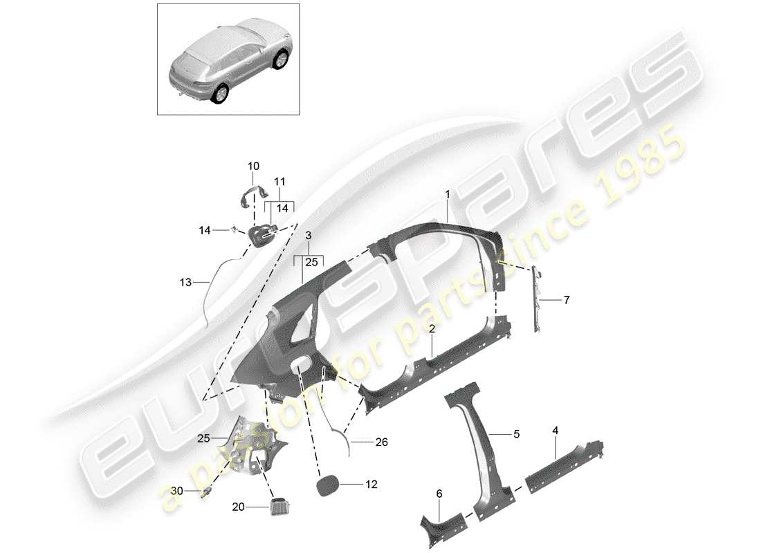 porsche macan (2018) side panel part diagram