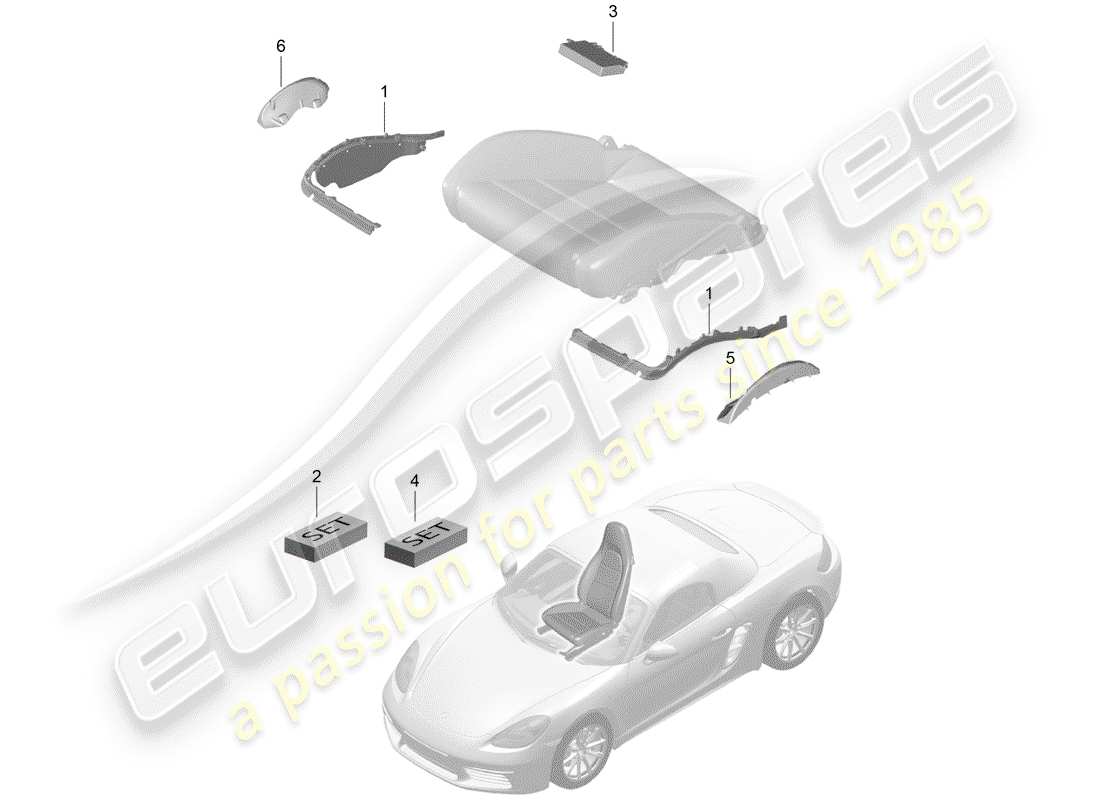 porsche 718 boxster (2020) padding for seat part diagram