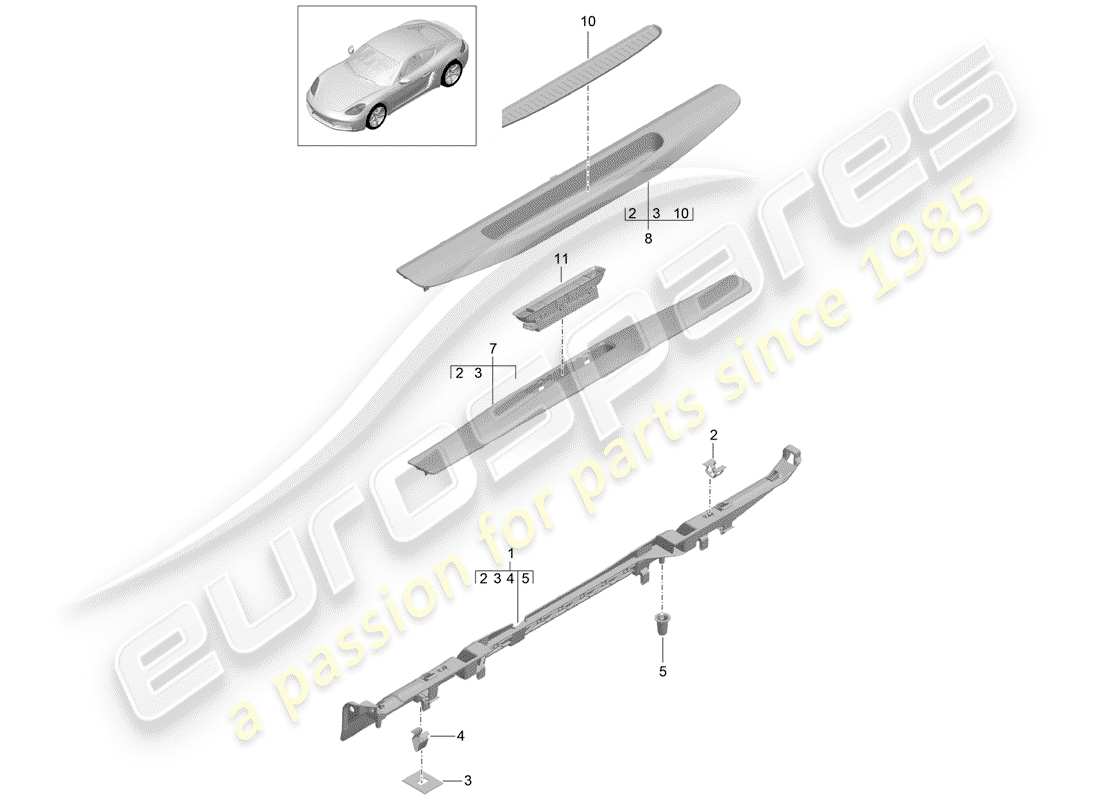 porsche 718 cayman (2020) lining part diagram