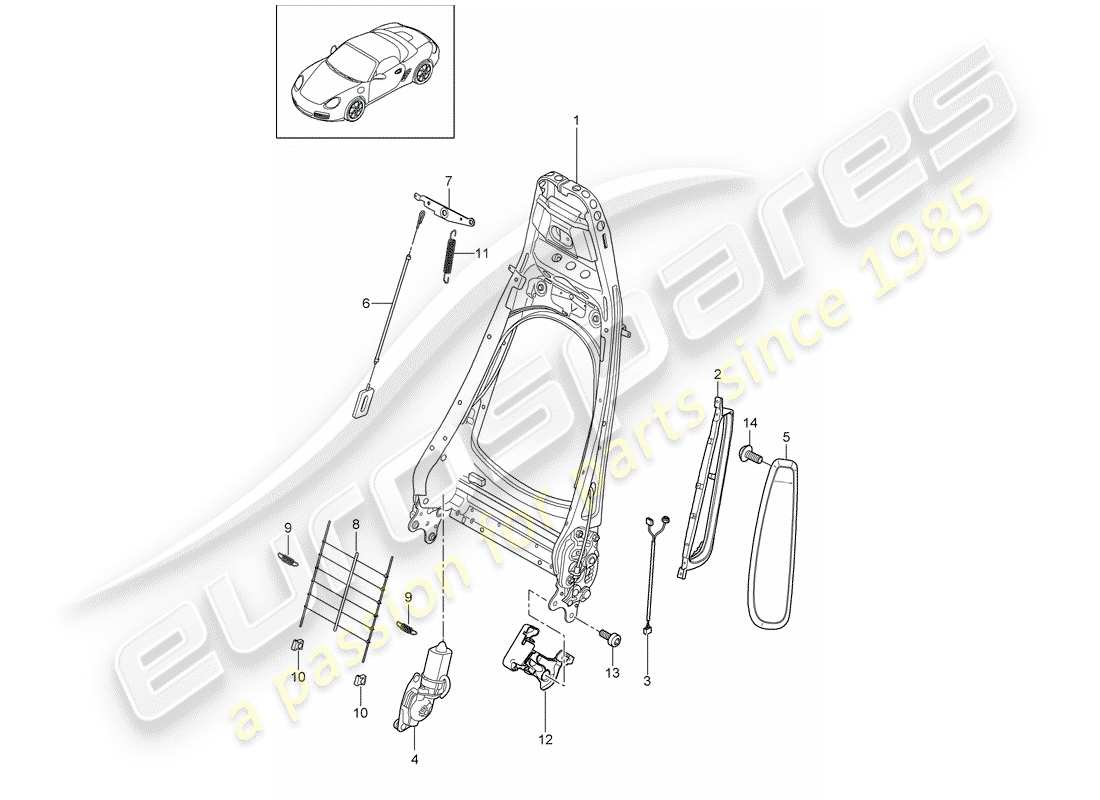 porsche boxster 987 (2009) backrest frame part diagram