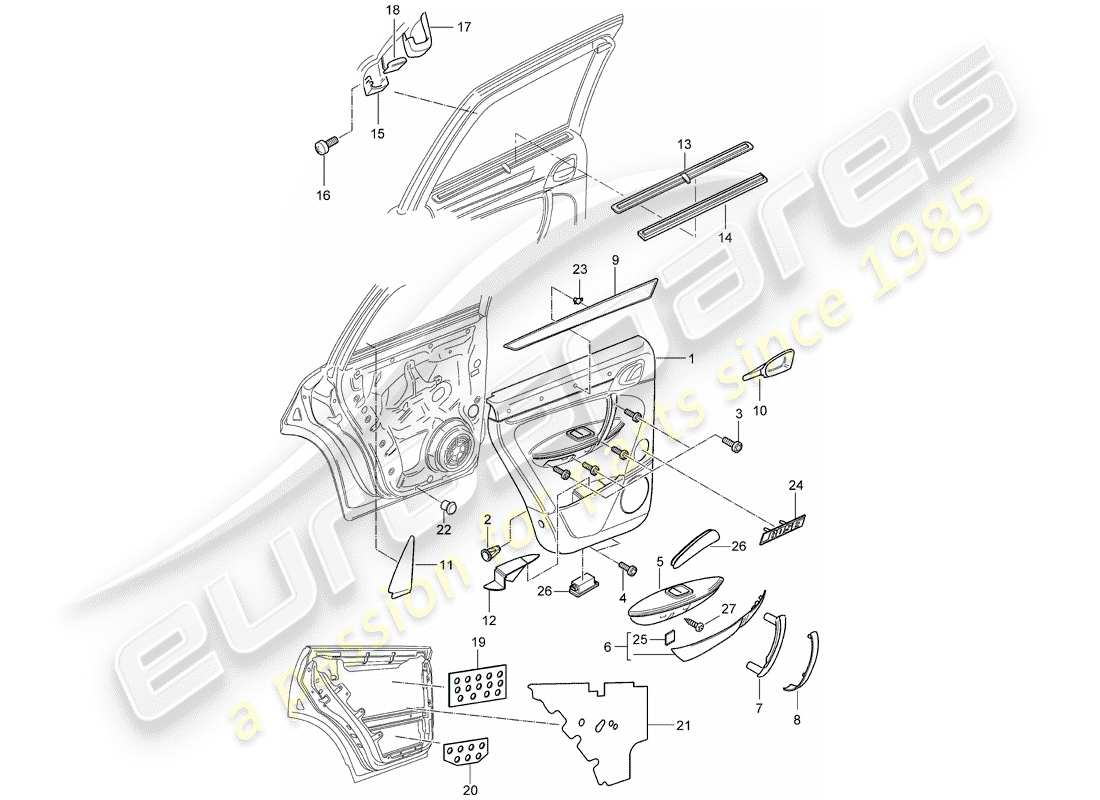 porsche cayenne (2006) door panel part diagram