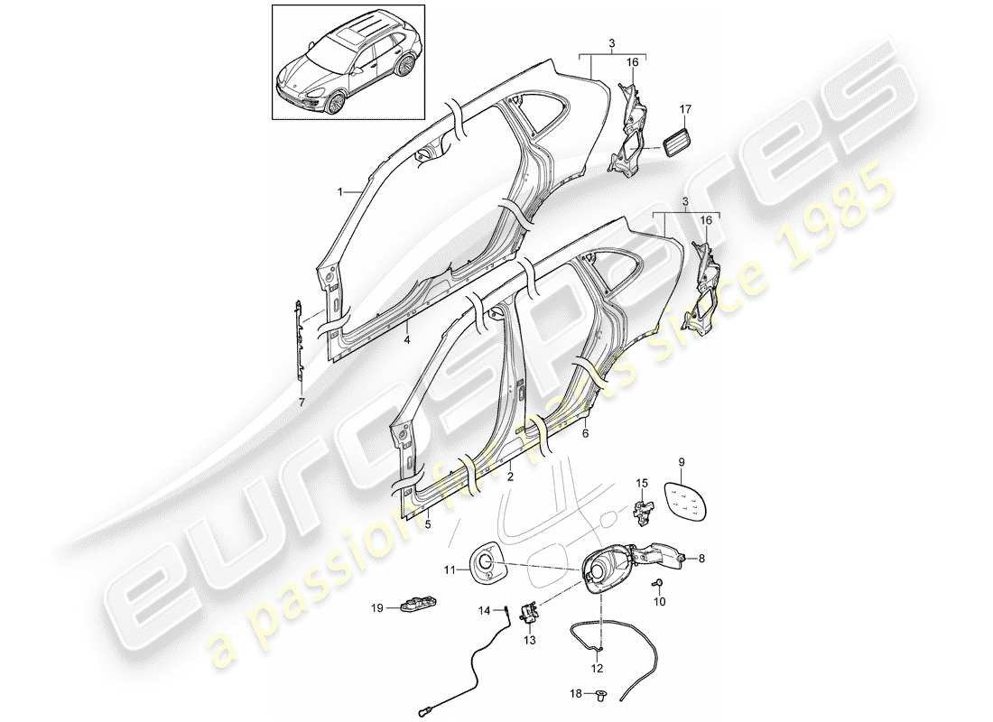 porsche cayenne e2 (2017) side panel part diagram