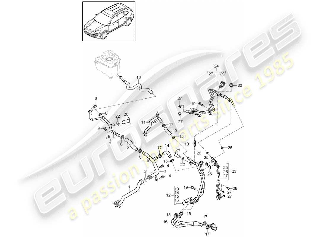 porsche cayenne e2 (2017) water cooling part diagram