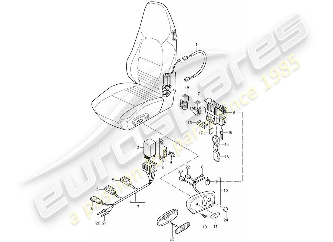 porsche boxster 986 (1998) wiring harnesses - switch - comfort seat part diagram