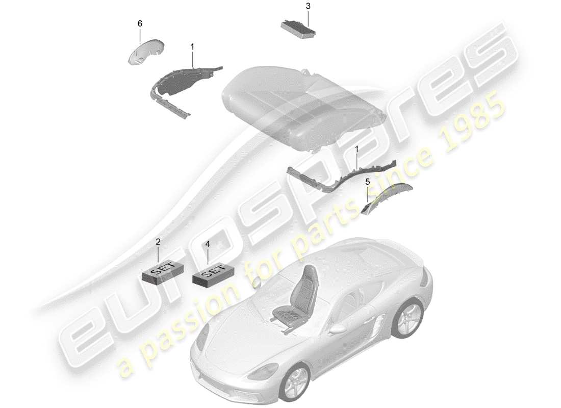 porsche 718 cayman (2018) padding for seat part diagram