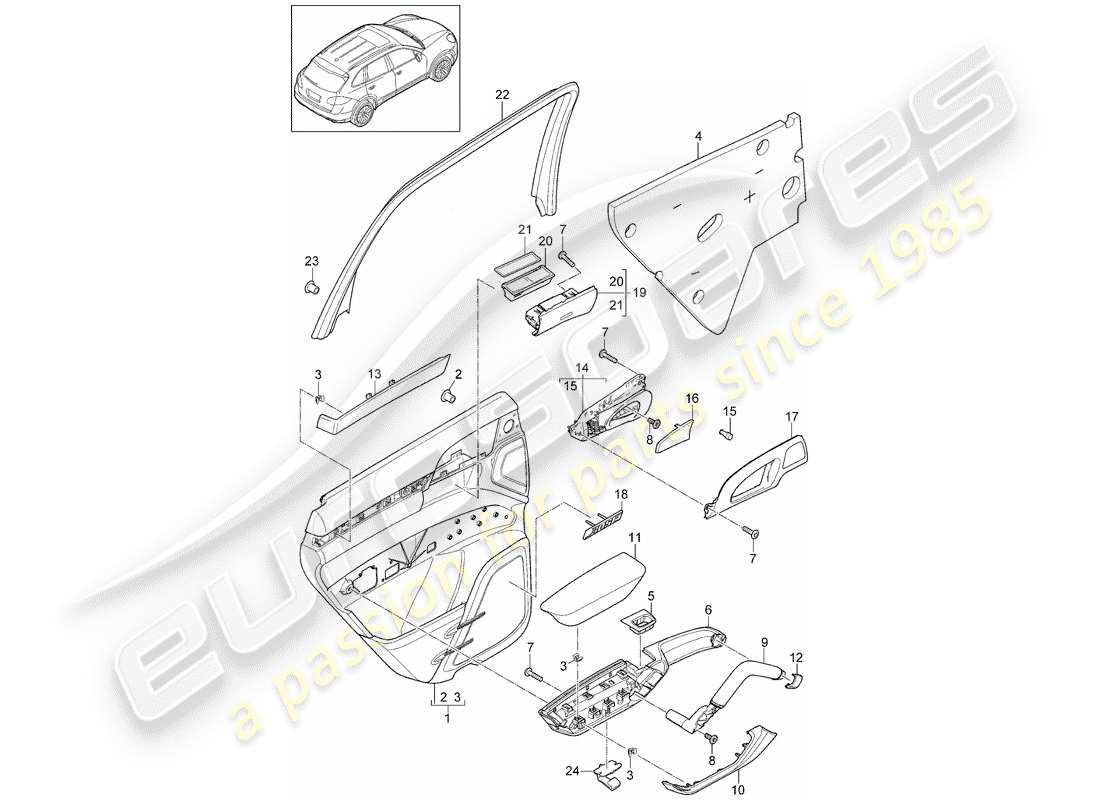 porsche cayenne e2 (2016) door panel part diagram