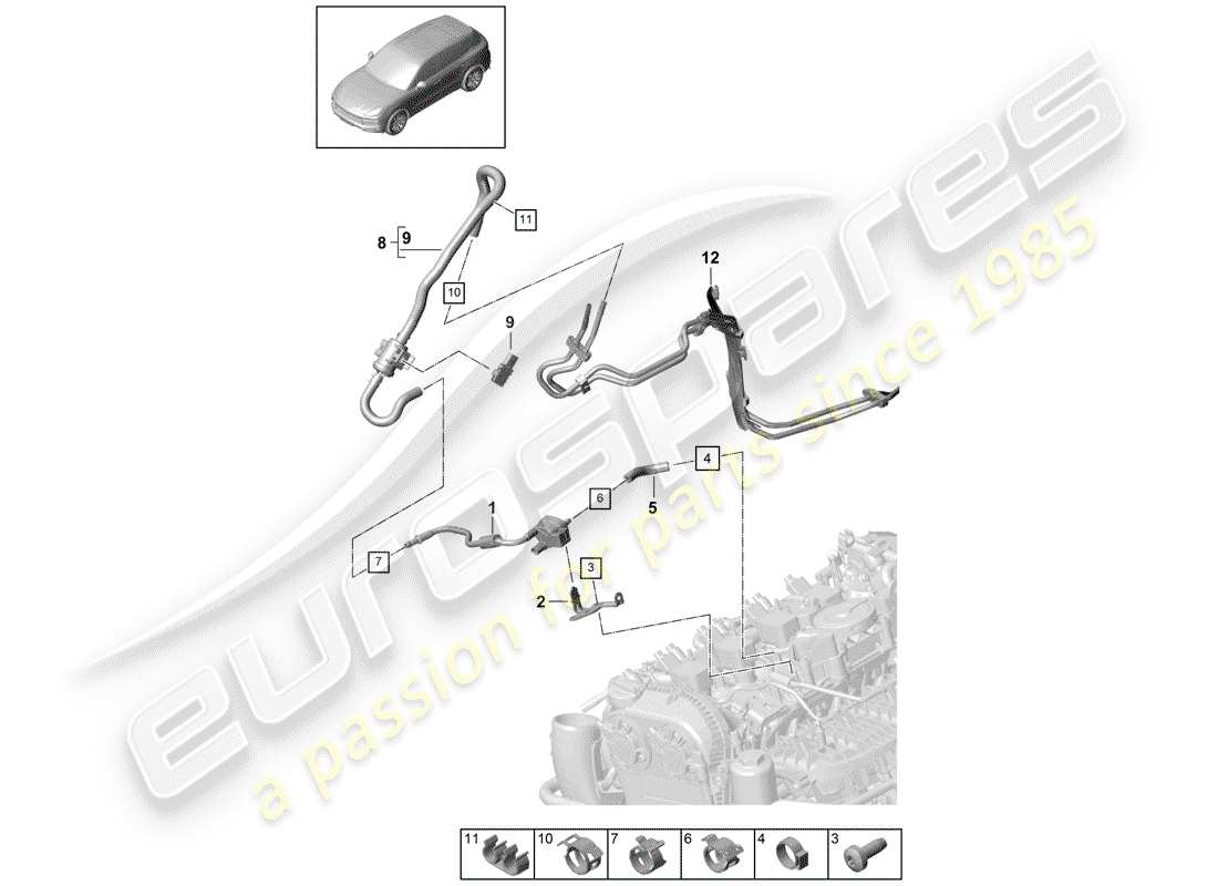 porsche cayenne e3 (2018) breather line part diagram