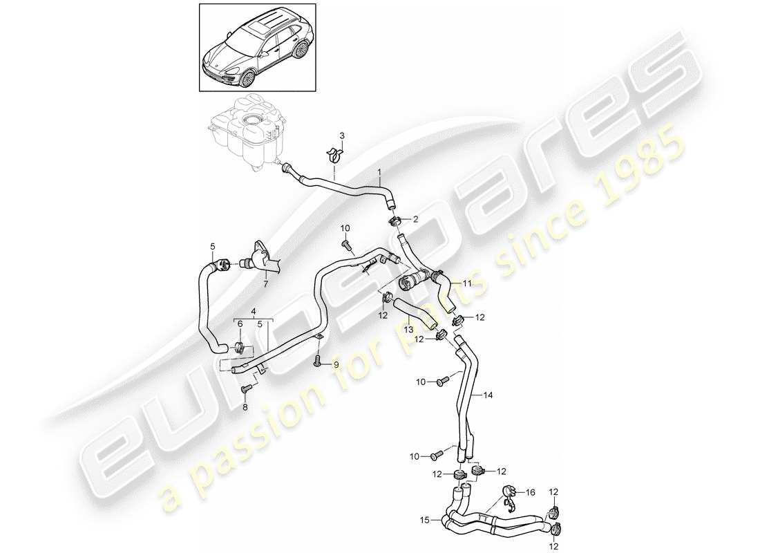 porsche cayenne e2 (2016) water cooling 4 part diagram