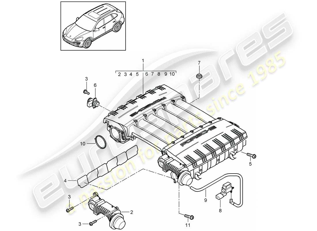 porsche cayenne e2 (2017) intake manifold part diagram