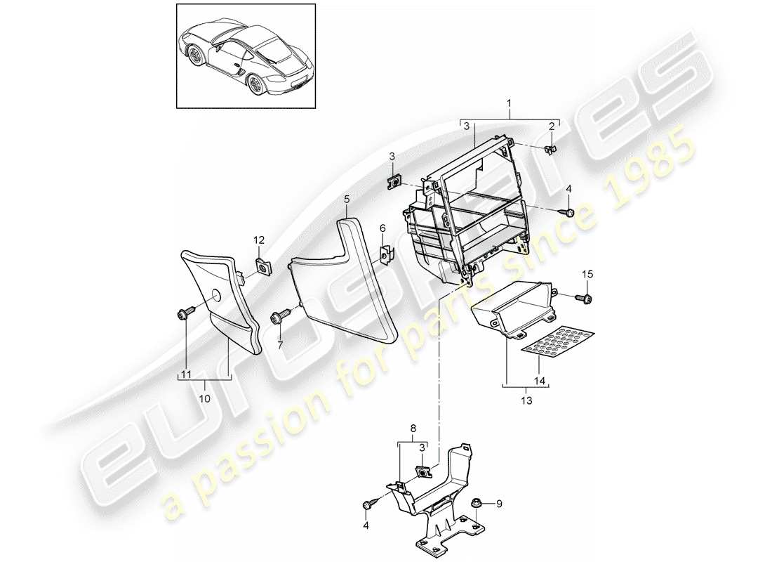 porsche cayman 987 (2011) center console part diagram