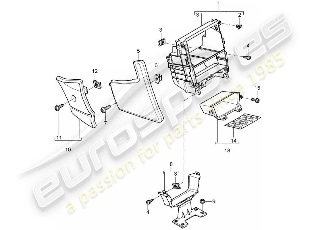 porsche cayman 987 (2007) center console part diagram