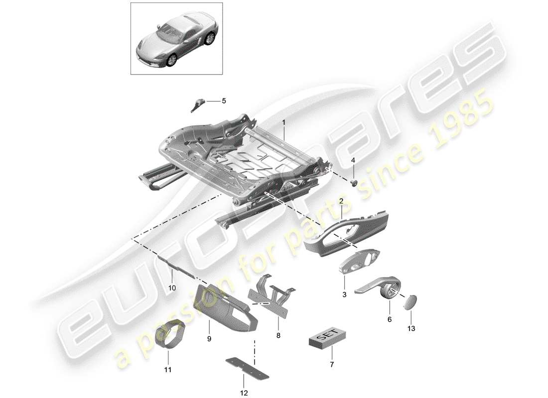 porsche 718 boxster (2020) seat frame part diagram