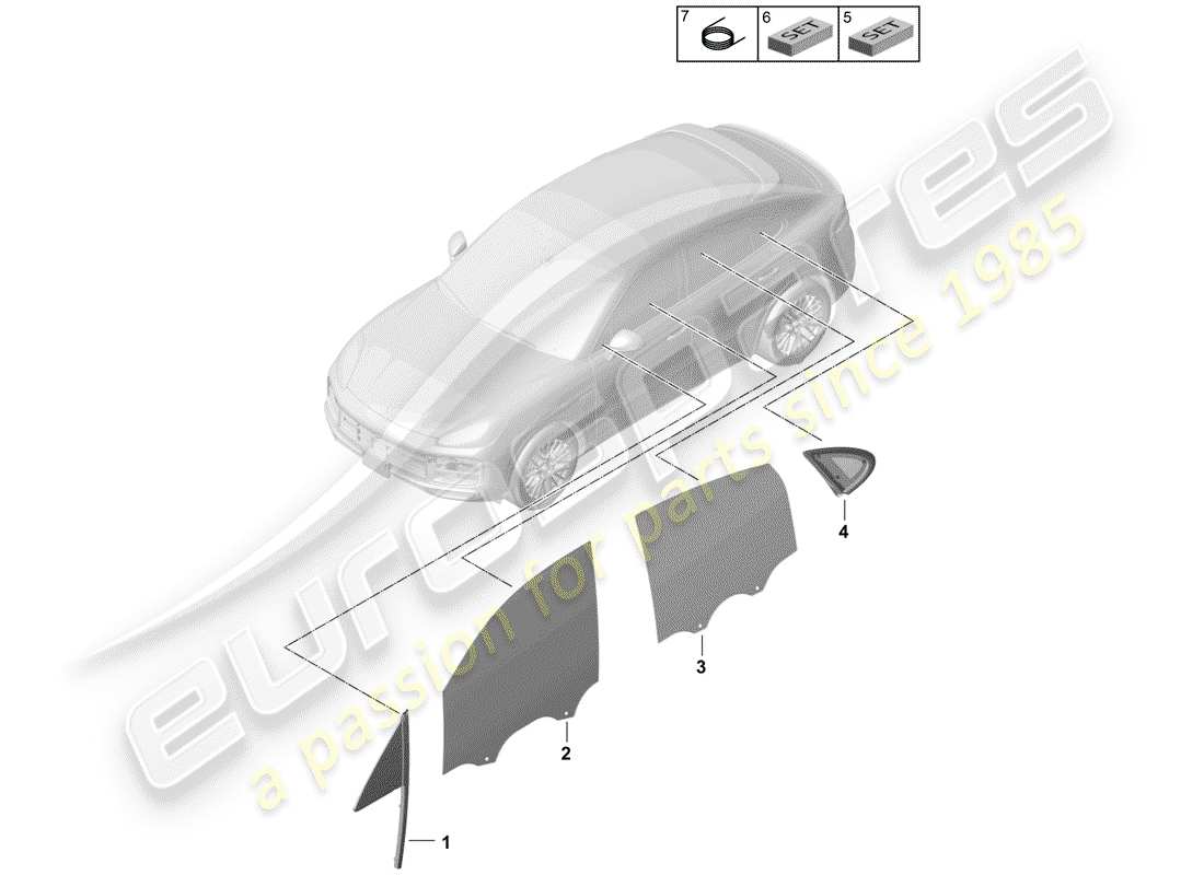 porsche cayenne e3 (2018) side window part diagram