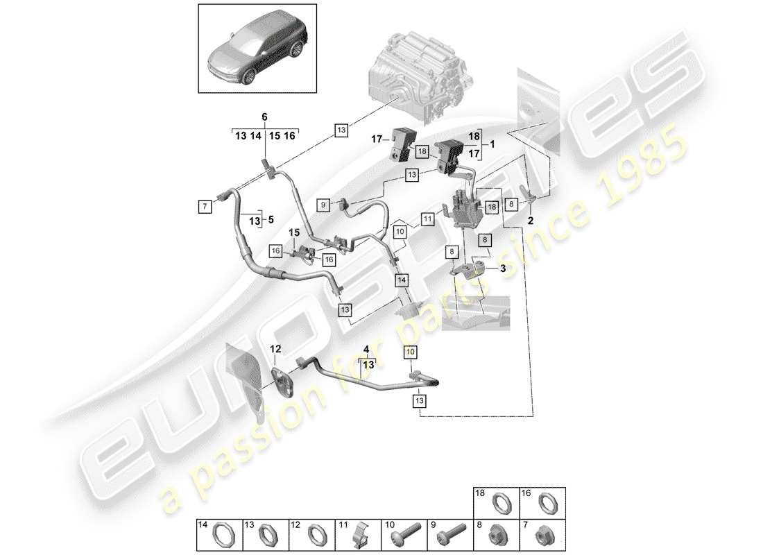 porsche cayenne e3 (2018) refrigerant circuit part diagram